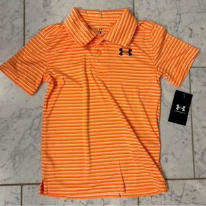 Under Armour Kids Little Boy Size 5 & 7 Polo Collar Shirt Orange Stripe. New NWT
